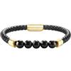 Breil, Collezione Indiana, Bracciale Uomo, Bracciale in Pelle Nera Intrecciata con Sfere in Agata Nera e Acciaio Satinato, Chiusura Magnetica, Diametro Interno 19 cm, Idea Regalo Uomo