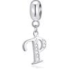 CRISNATA Initial P Pendente Charm, Lettera P Charms Fit Pandora Braccialetto Donna, 925 Argento Sterling Ciondolo CZ Birthstone Alfabeto Beads, Regalo per Partito/Papa/Principessa/Amici
