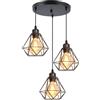 IDEGU Lampada A Sospensione Vintage In Metallo - Forma A Gabbia Diamante 20 Cm - Colore Nero - Portalampada E27, Cavo Regolabile