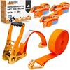 KODIAK STRAPS 4 Cinghie di Tensione 8m x 4000kg con Cricchetto e Ganci - Cinghie a Cricchetto da 50mm - Cinghia Arancione per la Sicurezza del Carico - Certificato TÜV/GS e secondo DIN EN 12195-2 - KODIAK STRAPS
