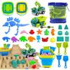 Pgtc Set Giocattoli da Spiaggia per Bambini,36 Pezzi Giocattoli da Spiaggia Dinosauro per Bambini Piccoli,Set Giocattoli da Spiaggia da Viaggio (4-8 Anni),Secchio Pieghevole,Set di Costruzione