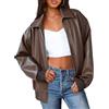 xxxiticat Donna Oversized PU Pelle Giacca Moda Moto Cappotti Autunno Abiti Giacca in Ecopelle Zip Up Capispalla, marrone, XL