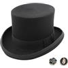 MivBuks Cappello a cilindro da uomo in feltro di lana, cappello da bowler Fedora Melone per donna, cappello in feltro, cappello da melone Derby Top Hat per Carnevale, Carnevale, Halloween, Nero , M