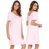 WiWi Camicie da notte morbide per le donne con scollo a V camicie da notte taglie forti pigiama a maniche corte indumenti da notte S-4X, rosa, XXL