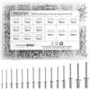 Proster 600 Rivetti in Alluminio Argentati Assortiti 15 Misure (2.4x6/8, 3.2x6/8/10, 4.0x6/8/10/12, 4.8x8/10/12/16, 6.4x10/16) Kit Blind Rivets con Scatola per Fai da Te e Auto