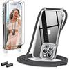 GOODVISH Cover per iPhone 13 Pro con Cordino 6.1'', con 2 Pezzi di Pellicola Protettiva, Trasparente Custodia con Regolabile Laccio Tracolla, [Antiurto] [AntiGraffio] Case con Collana, Gris