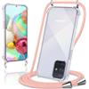 Coiwxmoi Cover per Samsung Galaxy A71 4G con Cordino 6,7,Trasparente Custodia con Laccio Tracolla Corda Catena Cinghia,Ultra Morbido Silicone TPU Antiurto Case per Samsung A71 4G, Oro Rosa