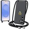nicekool Cover per Samsung Galaxy S24 Plus/S25 Plus con Cordino, Motivo Cuore Amore Custodia con Laccio Collana Regolabile Staccabile per Cellulare Liquido Silicone Antiurto AntiGraffio Case con Necklace, Nero