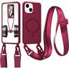 xinyunew Cover Compatibile con iPhone 13 Mini(5.4),Cover Magnetica[Compatibile con Magnetica],Bumper con Laccio,Regolabile Lanyard TPU Corda Silicone Case-Rosso