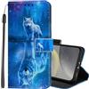 Lonrapa Cover per Xiaomi Redmi Note 14 Pro 5G Custodia in PU Pelle Portafoglio per Redmi Note 14 Pro 5G Fiori Colorati Motivo Bello a Libro Flip Caso con Magnetica Antiurto Protettiva Cover - Lupo Blu