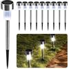 CUQOO Luci Solari da Giardino LED 10 Pezzi - Faretti Solari da Esterno per Vialetti, Lampade Solari Potenti in Acciaio Inox, Luci LED da Giardino Impermeabili Energia Solare (Bianco)