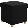 Relaxdays Sgabello Relaxdays con Spazio per riporre, Imbottito, HxLxP: 38 x 38 x 38 cm, Effetto Lino, Gambe in Legno, Nero