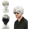 TSHAOUN Parrucca Ricci Grigio da Uomo, Capelli Corti a Onde Naturali a Strati, Adulti Anni 70 80 Laterale per Costumi Cosplay Halloween Festa (Grigio)