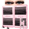 Riya Kit di ciglia a grappolo con colla e rimozione 80D-200D, ciglia spesse e soffici, volumizzanti, ciglia singole a ciuffetto, extension per ciglia fai da te per principianti (80D+120D+150D+200DKIT)