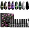 ROSALIND Smalto Semipermanente Magnetico, Cat Eye Smalti per Unghie, 5ml Gel Unghie Soak Off UV Lampada, Nail Art Cat Eyes Magnetic Gel Nail Polish Set 8pcs