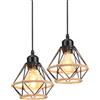 PETITES ECREVISSES 2 pezzi Lampadario a Sospensione E27 Industriale Vintage Lampada da Soffitto Corda di Canapa Retro Illuminazione Nero interna per Cucina Salotto (Ø16cm -2 pezzi)