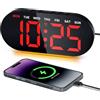 Foyucool Sveglia Digitale Luce Notturna, Orologio da Comodino con Display LED 7 Pollici, 3 Livelli di Luminosità, Funzione Snooze, USB, Data, Settimana, Temp, Doppia Sveglia