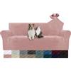 YSTELLAA Copridivano Velluto 3 Posti con Braccioli, Copridivani AntiGraffio Gatto, Fuzzy Copri Divano Elasticizzato Elastico, Universale Sofa Cover Antimacchia Lavabile Antiscivolo, Rosa
