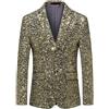 Blazer Uomo Slim Paillettes Oro Argento Glitter Giacca Elegante Sera