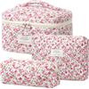 BuyCard Set di 3 beauty case per il trucco da donna - Design floreale in morbido cotone, organizer multiuso per cosmetici e accessori