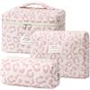 BuyCard Set di 3 beauty case per il trucco da donna - Design floreale in morbido cotone, organizer multiuso per cosmetici e accessori