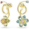 Swarovski Idyllia Orecchini Pendenti, con Cristalli Multicolore Swarovski, Motivo a Fiore, Design Asimmetrico, Taglio Misto, Placcatura in Tonalità Oro, 3,5 x 1,7 cm, peso (singolo orecchino) 4,41 g