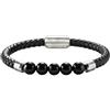Breil, Collezione Indiana, Bracciale Uomo, Bracciale in Pelle Nera Intrecciata con Sfere in Agata Nera e Acciaio Satinato, Chiusura Magnetica, Diametro Interno 19 cm, Idea Regalo Uomo