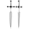 GTHIC Orecchini con Spada Gotica in Acciaio Inossidabile per Uomo Donna Regalo di Gioielli con Pugnale Vintage CZ, Argento/Nero