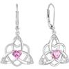 FJ Orecchini Nodo Celtico Irlandesi Argento 925 Orecchini Pendenti Cuore con Tormalina Rosa Ottobre Pietre Portafortuna Gioielli Regalo per Donna