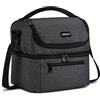 VASCHY Borsa Pranzo Termica 13.4L - Doppio Scomparto, Impermeabile, Leggera, per Ufficio, Scuola, Viaggio e Campeggio, Porta Pranzo Uomo Donna Grigio Carbone