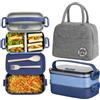 Haoh Lunch Box Kit, 1600ml 2 Strati Ermetica Porta Pranzo da Ufficio con Posate e Borsa Termica Porta Pranzo, Bento Box Microonde per Picnic Scuola Uffici Adulto(Blu)