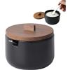 KOOK TIME Zuccheriera in Ceramica con Cucchiaino CURVE - Barattolo Piccolo con Coperchio in Legno di Acacia. Contenitore per Zucchero, Sale, Spezie o Formaggio. 10.5 x 9 cm.- Nero opaco
