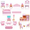 HOTUT Casa Bambole Mobili in Legno, 22 Mini Mobili Accessori Casa delle Bambole, Set di 8 Figure di Piccole Persone Famiglia, con Soggiorno Regalo Giocattolo per Bambini
