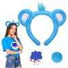 CIYIN Accessori Costume Orso per Donne, Cerchietto con Orecchie da Orso, Coda, Adesivo, Orso Fascia Vestito Cosplay, Bear Costume Accessori per Carnevale (blu)