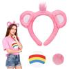 CIYIN Accessori Costume Orso per Donne, Cerchietto con Orecchie da Orso, Coda, Adesivo, Orso Fascia Vestito Cosplay, Bear Costume Accessori per Carnevale (Rosa)