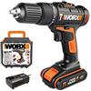 WORX Trapano a Percussione 18V (20V MAX), WORX Avvitatore a Percussione 40Nm a 1 Batteria, Velocità Variabile fino a 1500rpm, Regolazione Coppia 18+1+1, 13mm Mandrino, Luce LED, WX371