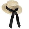 ZCJ Cappello di paglia cappello da sole da donna, paglia di grano con fiocco decorativo, cappello da sole con protezione UV 50+ per spiaggia, vacanze ed estate, Nero , 56-58