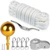 DBREAKS Kit Accessori per Asta Bandiera, Kit di Riparazione per Aste incl. Punta a Sfera Oro, Topoer con Carrucola, Moschettone, Tacchetta, 15m Corda, per la Decorazione del Giardino, Oro