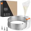 Moritz & Moritz Telaio da forne in acciaio inox con supporto per taglio- Anello per torte regolabile a piacere da Ø 25 cm a 30 cm - Per cuocere e decorare - Con 10 sac à poche e 3 bocchette
