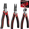 HAUTMEC HT0270 Set di 3 pinze a leva elevata, pinze a punta ad ago da 20,3 cm, pinze a taglio laterale da 15,2 cm
