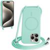 FMPCUON FNPCUON Cover Magnetica Silicone per iPhone 16 Pro Max con Cordino,Compatibile con MagSafe,Custodia con Laccio Collana Tracolla Collo Sottile TPU Antiurto Protettiva Case con Corda.Menta verde