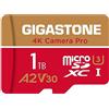 Gigastone 【5 Anni Recupero Dati 0】GIGASTONE scheda di memoria 1 TB 4K Camera Pro, Specialmente per GoPro Drone Switch, velocità 100 MB/s. per video 4K, A2 U3 V30 Scheda Micro SDXC con Adattatore SD