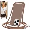 Jrkvniv Cover per iPhone 15 Pro Max con Cordino, Morbido TPU Silicone Case con Laccio Tracolla, Regolabile e Rimovibile, Antiurto AntiGraffio Case per iPhone 15 Pro Max, Marrone