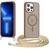 Olgary Cover Magnetica per iPhone 13 Pro Max con Cordino, Compatibile con Magsafe, Traslucida Opaca Hard PC Sottile Antiurto Protettiva Case, Custodia con Laccio Collana Tracolla Corda, Khaki