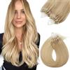 Silk-co (40-60Cm) Extension Capelli Veri Anellini 100 Ciocche #18P613 Biondo Cenere/Biondo Sbiancante Microring Anelli 0.5G/Ciocca Remy Human Hair
