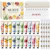 Muiefe Set Crema Mani, Set Creme Mani Donna Regalo per Mano Secche e Screpolate, 20 Set (80 Pezzi) - Mini Crema Mani, Maschera Nutriente Capelli, Borse Portaoggetti e Biglietti Augurali, Regalo Perfetto