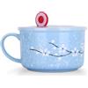 Biigming Tazza Grande in Ceramica con Coperchio e Manico tazza XXL 800ml per la Colazione Noodle Fiori di Ciliegio Tra la Neve per Insalata e Cereali (Blu)