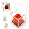 La Rosa dei Sogni Rosa Stabilizzata Profumata con Petali in gel in Cubo Trasparente - Confezione Regalo Elegante - Durata 5-7 anni - Made in Italy - 5x5 cm (Arancione)