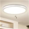 VIIIVA Plafoniera LED Soffitto con Sensore di Movimento Radar, 18W 1800LM Sensore Crepuscolare Rotonda Plafoniere, 3000K/4000K/6500K, per scale di garage corridoio seminterrato