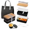 Aiuuee Porta Pranzo Set, 1400 ml Lunch Box con Borsa Termica e Posate, Schiscetta Portapranzo Ermetico per Microonde e Lavastoviglie, Bento Box per Lavoro Picnic Ufficio (Nero)